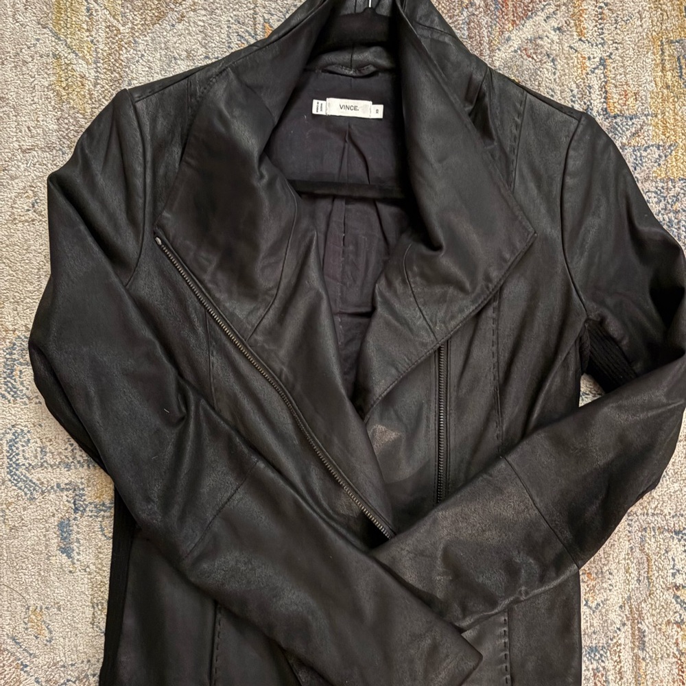 Vince Black Leather Scuba Jacket